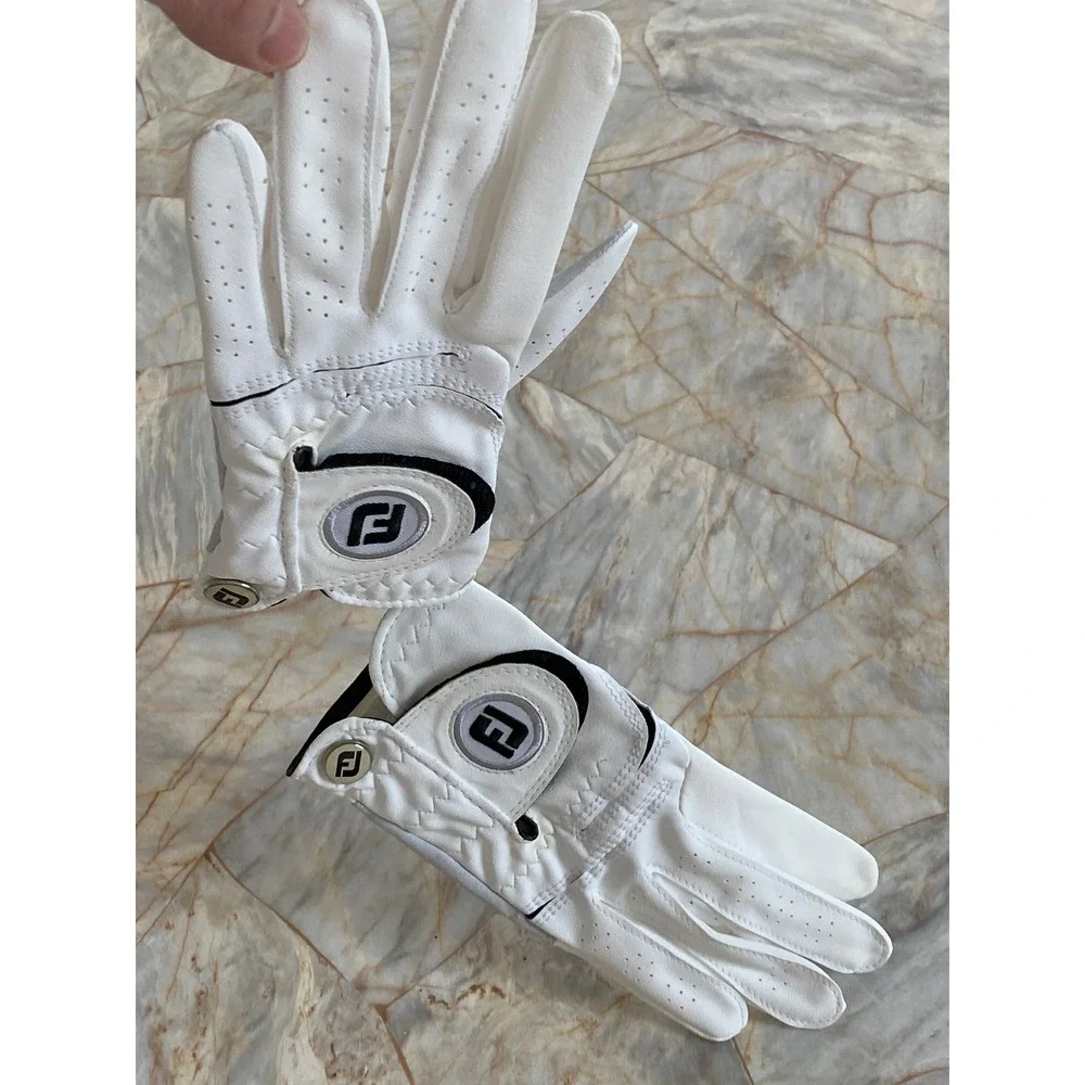 FootJoy Womens White Golf Gloves Pair Hook and Loop Logo Breathable Perforated